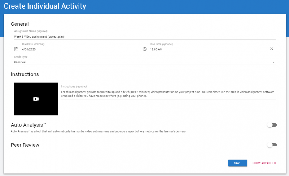 Create individual activity form filling
